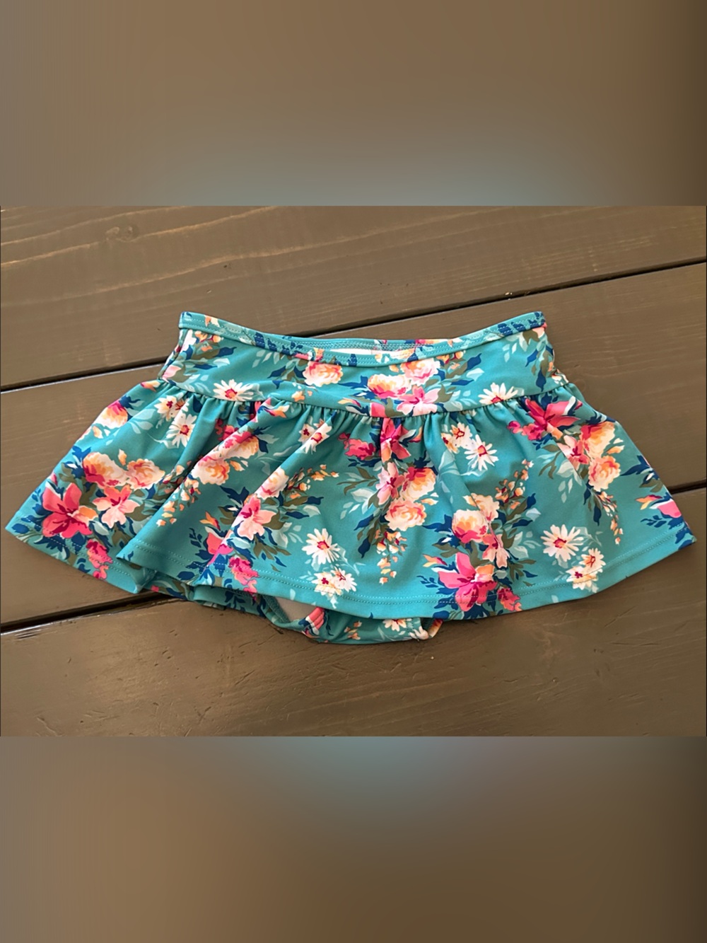 RuffleButts Kids Floral Skirted Swim Bottom Aqua Teal Pink Size 4T
